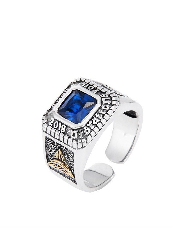 Fashion Retro Blue Zircon Adjustable Ring - Image 1
