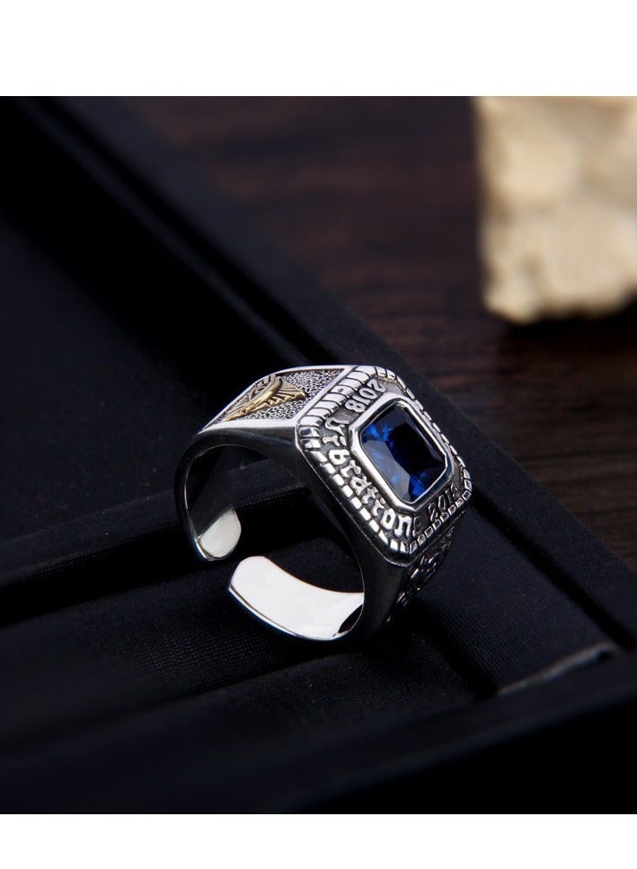 Fashion Retro Blue Zircon Adjustable Ring - Image 2