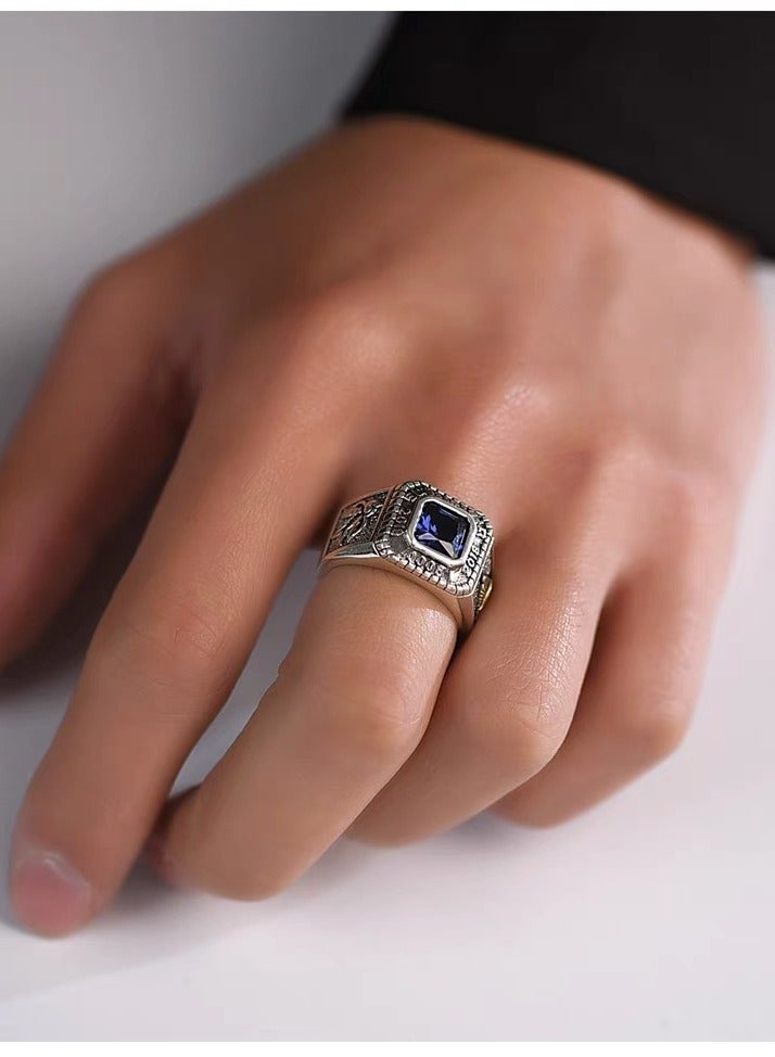 Fashion Retro Blue Zircon Adjustable Ring - Image 4