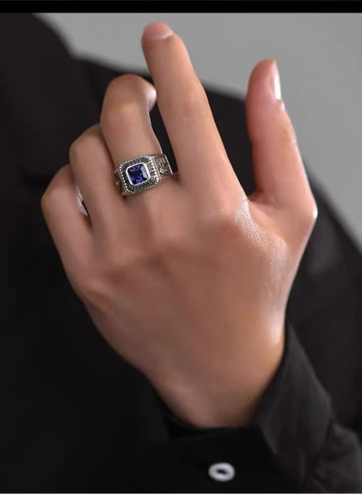 Fashion Retro Blue Zircon Adjustable Ring - Image 5