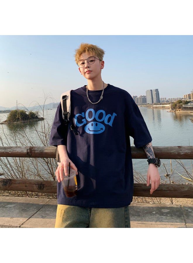 Swamp Area Short-sleeve T-shirt Couple Outfit For Men And Women, Summer Casual Simple Loose Versatile Half-sleeve Top Sw012 Navy Blue XL - Image 2