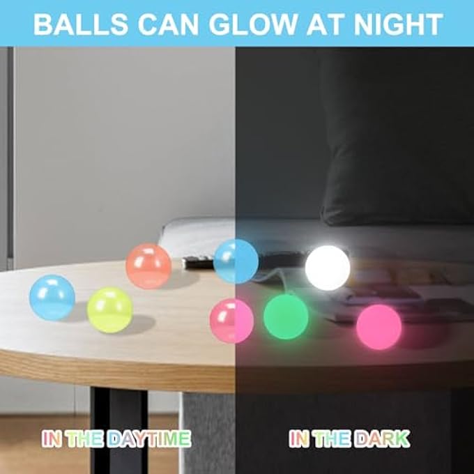MAKINGTEC Luminous Sticky Balls, 8Pcs Glowing Balls, Glowing Sticky Balls, Glow in The Dark and Stick to The Ceiling, Balls for Kids and Adults, Ceiling Balls Great for Parties - Image 2