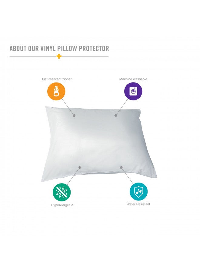 DMI Waterproof Pillow Protector With Zipper, Vinyl Pillow Cover, Travel Pillow Case Cover, Standard, White - Image 2