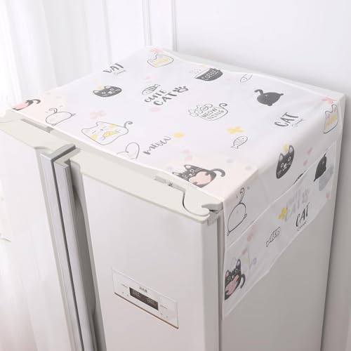 HOKIPO Large Fridge Cover Top | For Bigger Double Door Refrigerator | Waterproof, Printed with 6 Side Pockets, Size Large 180x62 cm, Playful Cats (NEW-AR-5876-D6) - Image 1