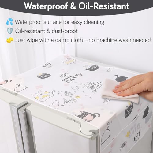 HOKIPO Large Fridge Cover Top | For Bigger Double Door Refrigerator | Waterproof, Printed with 6 Side Pockets, Size Large 180x62 cm, Playful Cats (NEW-AR-5876-D6) - Image 4
