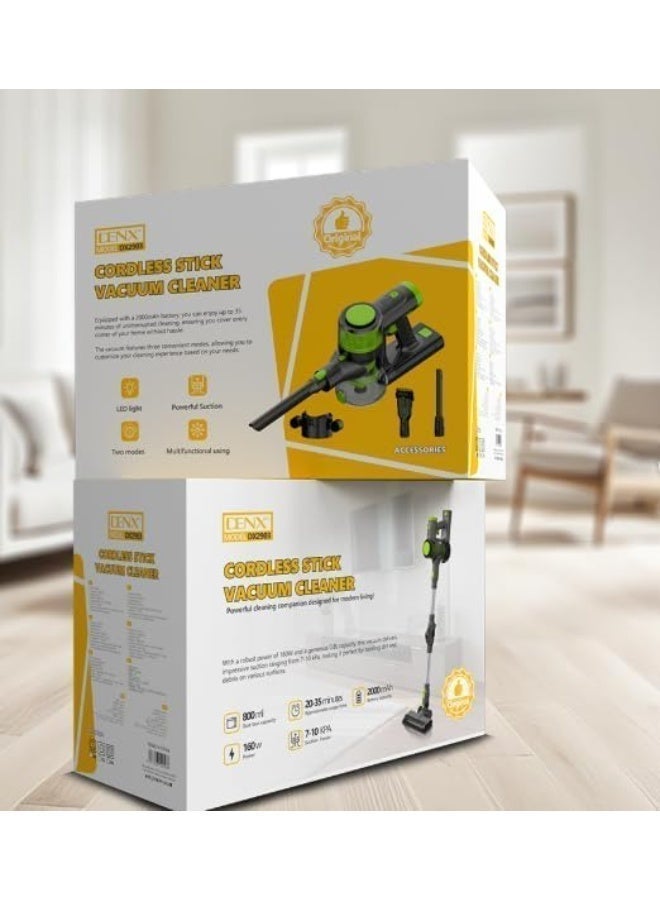 Denx Cordless Stick Vacuum Cleaner, 160W 800ml, 7-10KPA, LED Light, Handheld with Accessories - Image 2