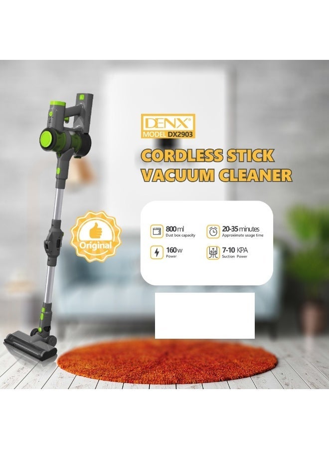 Denx Cordless Stick Vacuum Cleaner, 160W 800ml, 7-10KPA, LED Light, Handheld with Accessories - Image 4