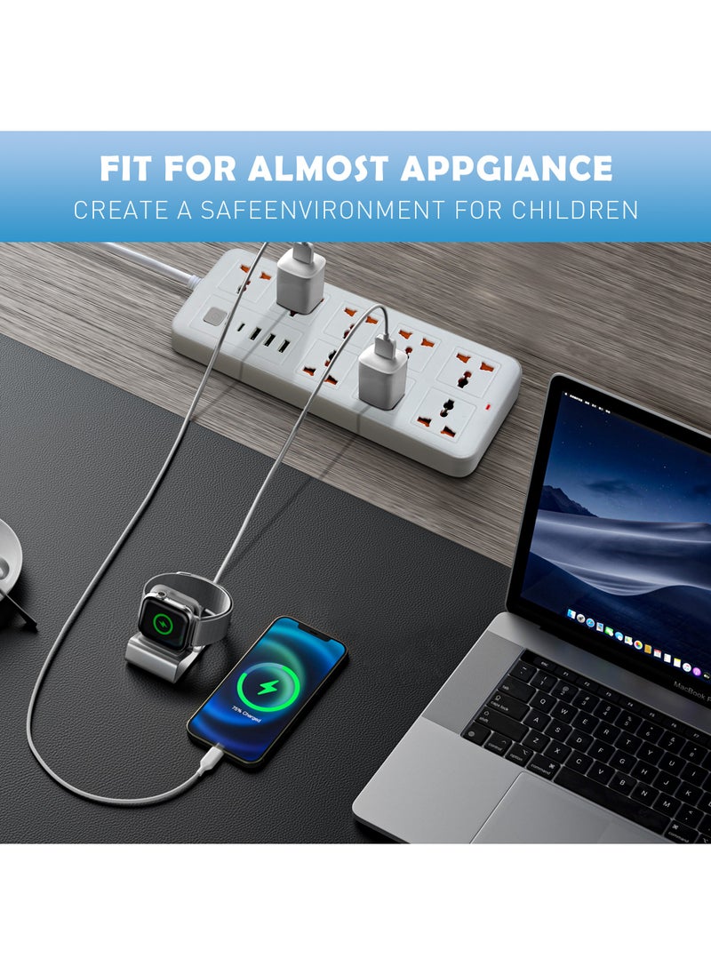 2 Meters Universal Extension Lead with Multiple Function UK Plug 3 Pin Socket Outlet with 8 Gang 3 USB Port 1 Type-C Port 2M Electric Socket Mains Strip for Home Kitchen and Office