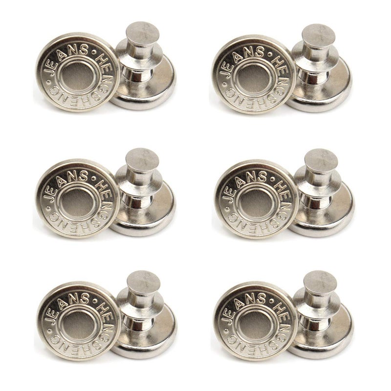 HENXING 12 Sets 17mm Jean Button Replacements  NoSew Instant Detachable Pants Buttons Adjustable Metal Cowboy Clothing Accessory 12