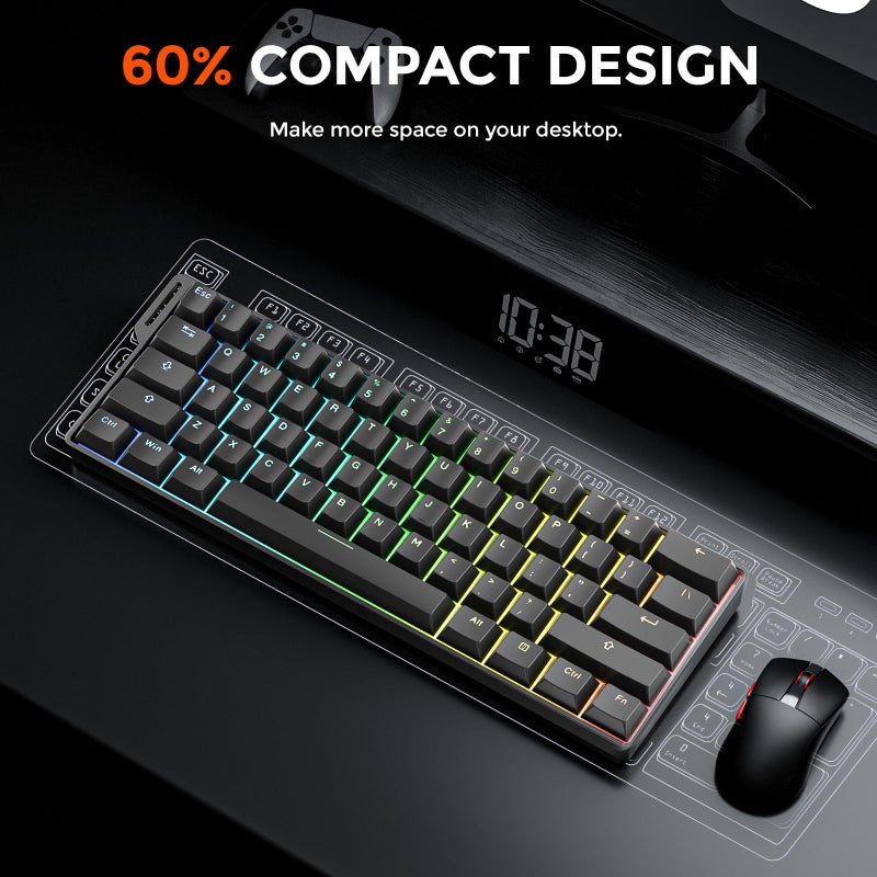 DAREU EK60 HE Rapid Trigger Gaming Keyboard Wired, 0.01mm RT Accuracy Adjustable, Hall Effect Magnetic Switch Hot Swappable, SOCD, 8000Hz Polling, RGB Backlit, 60% Compact Design for Laptop/PC - Image 3