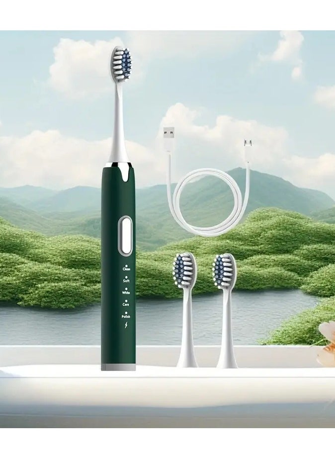 Goolsky Adult Electric Toothbrush USB Charging Model with 3 Replacement Brush Heads, Five Colors to Choose from, High-looking, Fully Automatic, Super Soft Toothbrush Suitable for Sensitive Gums and Teeth  - Image 1