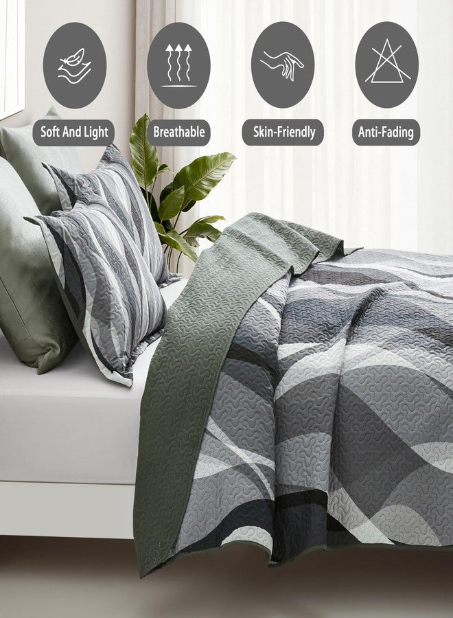 weesire Classic Line Pattern Bedding Quilt King Size Modern Grey Black and White Stripe Quilt with 2 Shams, Gray and White Comforter Sets Lightweight Breathable Bedspreads Coverlet, 96''x106'' - Image 3