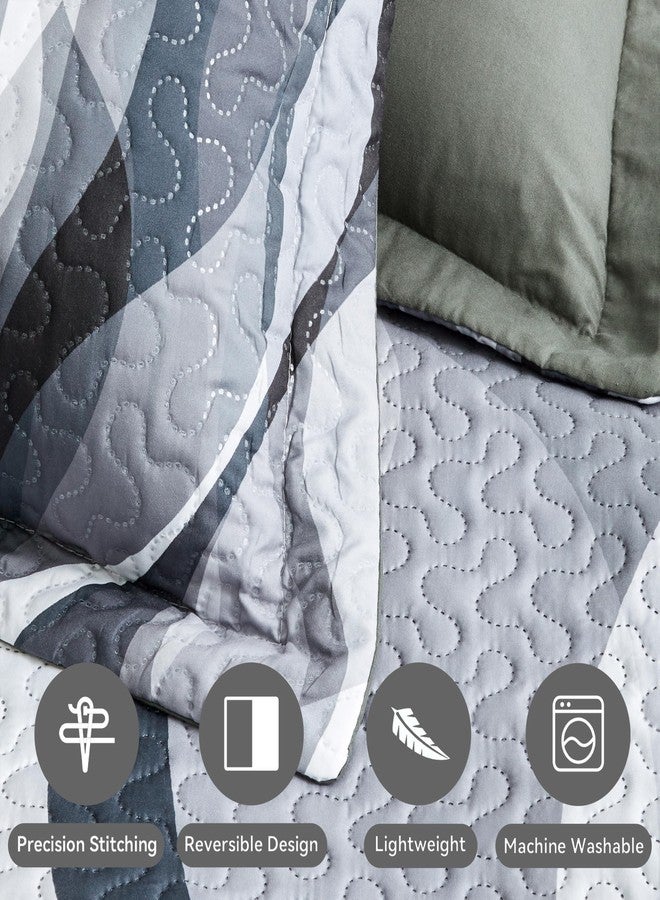 weesire Classic Line Pattern Bedding Quilt King Size Modern Grey Black and White Stripe Quilt with 2 Shams, Gray and White Comforter Sets Lightweight Breathable Bedspreads Coverlet, 96''x106'' - Image 5