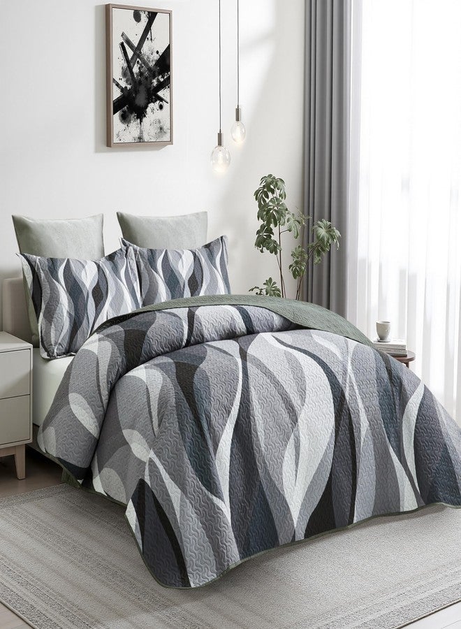 weesire Classic Line Pattern Bedding Quilt King Size Modern Grey Black and White Stripe Quilt with 2 Shams, Gray and White Comforter Sets Lightweight Breathable Bedspreads Coverlet, 96''x106'' - Image 2