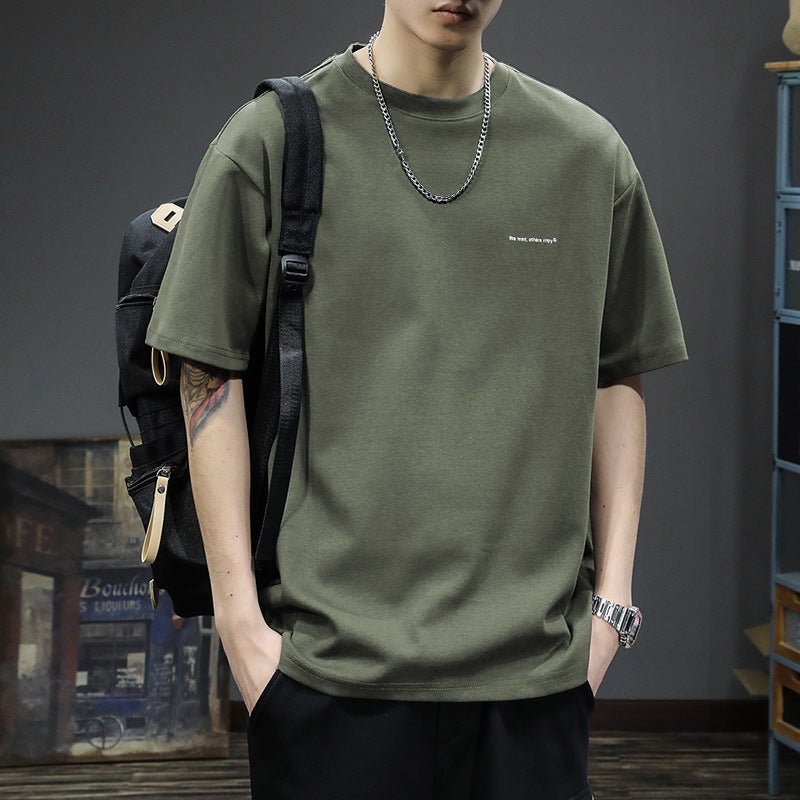 Men's Heavyweight Cotton T-Shirt Summer Loose Fit - Image 1