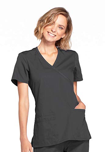 Cherokee Women's Workwear Core Stretch Mock Wrap Scrubs Shirt, Pewter, X-Large - Image 1