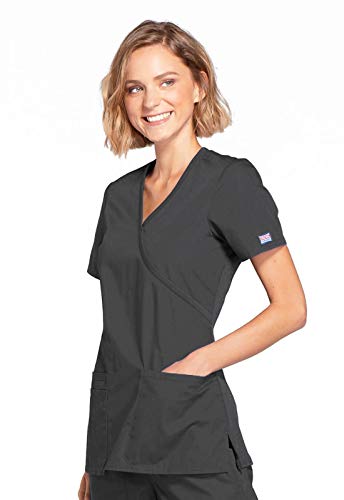 Cherokee Women's Workwear Core Stretch Mock Wrap Scrubs Shirt, Pewter, X-Large - Image 3