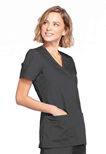 Cherokee Women's Workwear Core Stretch Mock Wrap Scrubs Shirt, Pewter, X-Large - Image 5