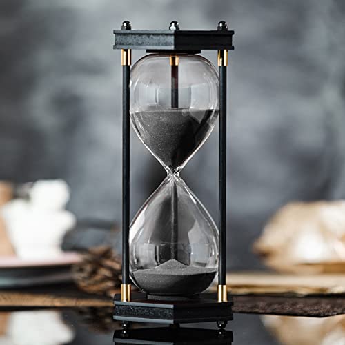 AKAKA MUNING Large Hourglass Timer 60 Minute, Decorative Hexagon Frame Sandglass with Black Sand - Image 1