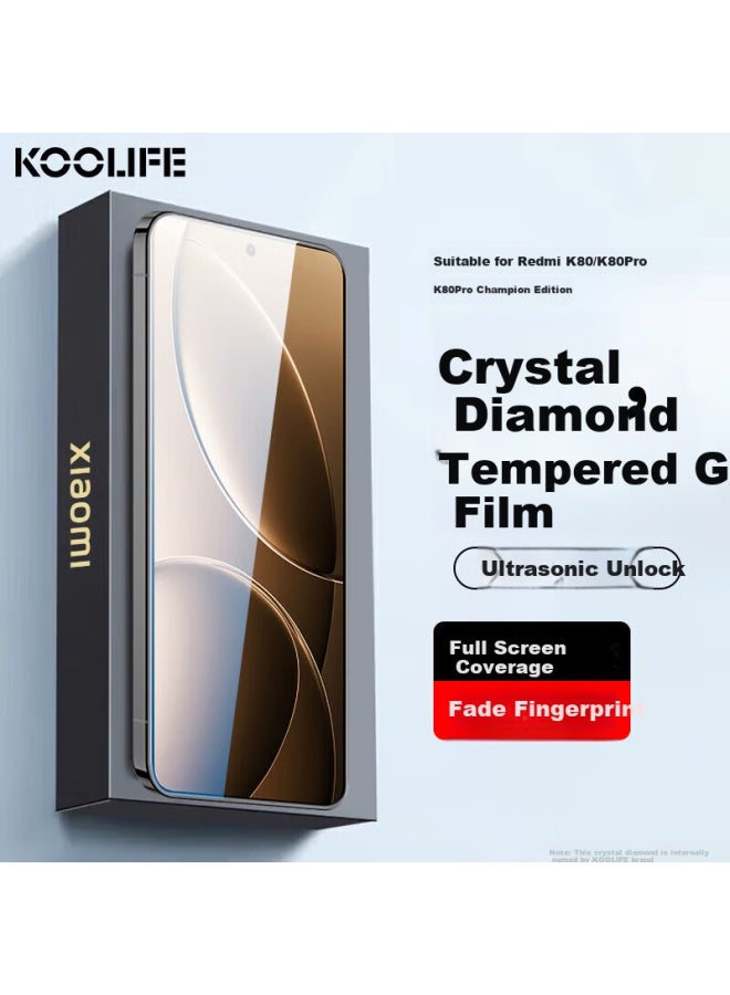 Koolife Ultrasonic Unlock Tempered Glass Screen Protector For Redmi K80 Pro/Champion Edition, Full Screen Glass Ultra Thin High Definition Anti-Drop Fingerprint Protection Film - Image 1