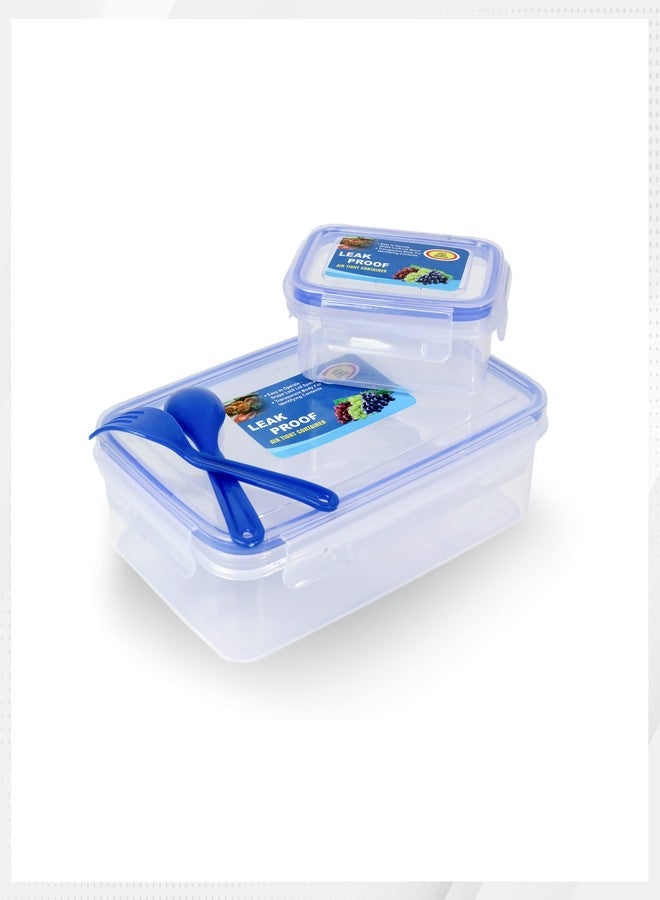 RARE-ZONE Lock & Seal Lunch Box, Plastic Lunch Box for Office, School, Kitchen. (900ml+125ml) Containers with 2 Folk Spoon, 2 Containers Lunch Box (Blue) - Image 1