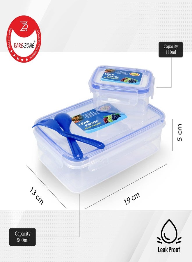 RARE-ZONE Lock & Seal Lunch Box, Plastic Lunch Box for Office, School, Kitchen. (900ml+125ml) Containers with 2 Folk Spoon, 2 Containers Lunch Box (Blue) - Image 2