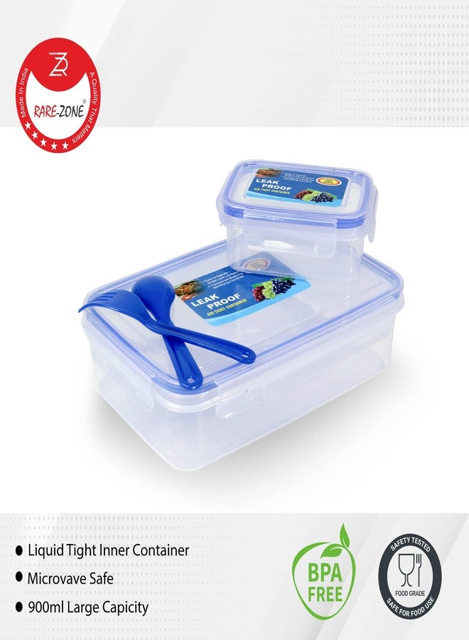 RARE-ZONE Lock & Seal Lunch Box, Plastic Lunch Box for Office, School, Kitchen. (900ml+125ml) Containers with 2 Folk Spoon, 2 Containers Lunch Box (Blue) - Image 3