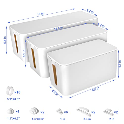 Chouky Cable Organizer Box Set of Three, Power Cover Cord Holder Surge Protector for Desk (White) - Image 2