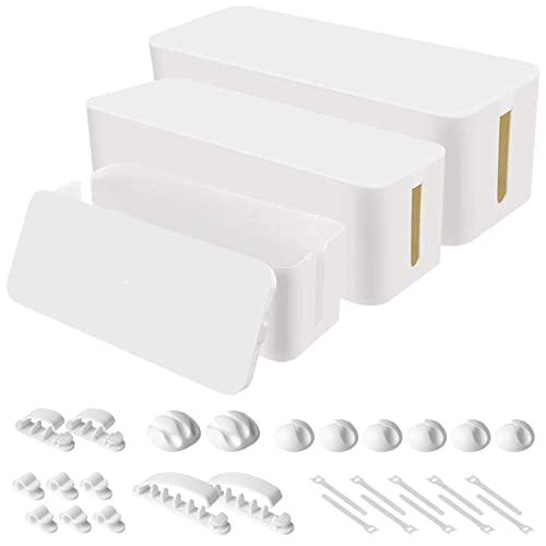 Chouky Cable Organizer Box Set of Three, Power Cover Cord Holder Surge Protector for Desk (White) - Image 1