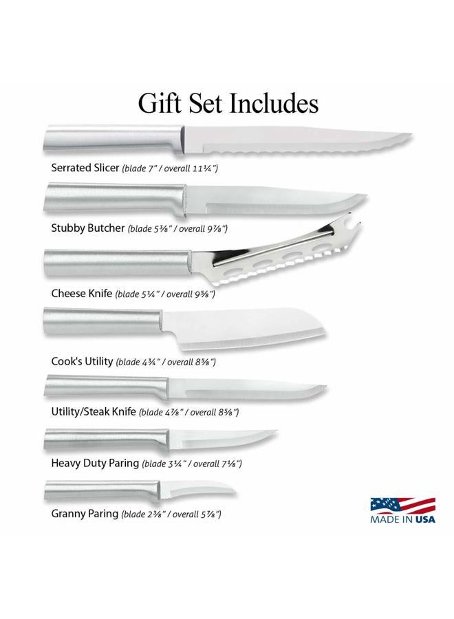 Rada Cutlery Knives Gift Set Stainless Steel Blades and Aluminum, Set of 7, 11 3/4 Inches, Silver Handle - Image 2