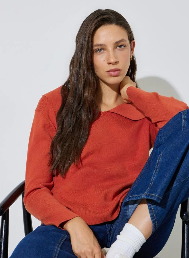 Styli Orange Long Sleeve Knit Top