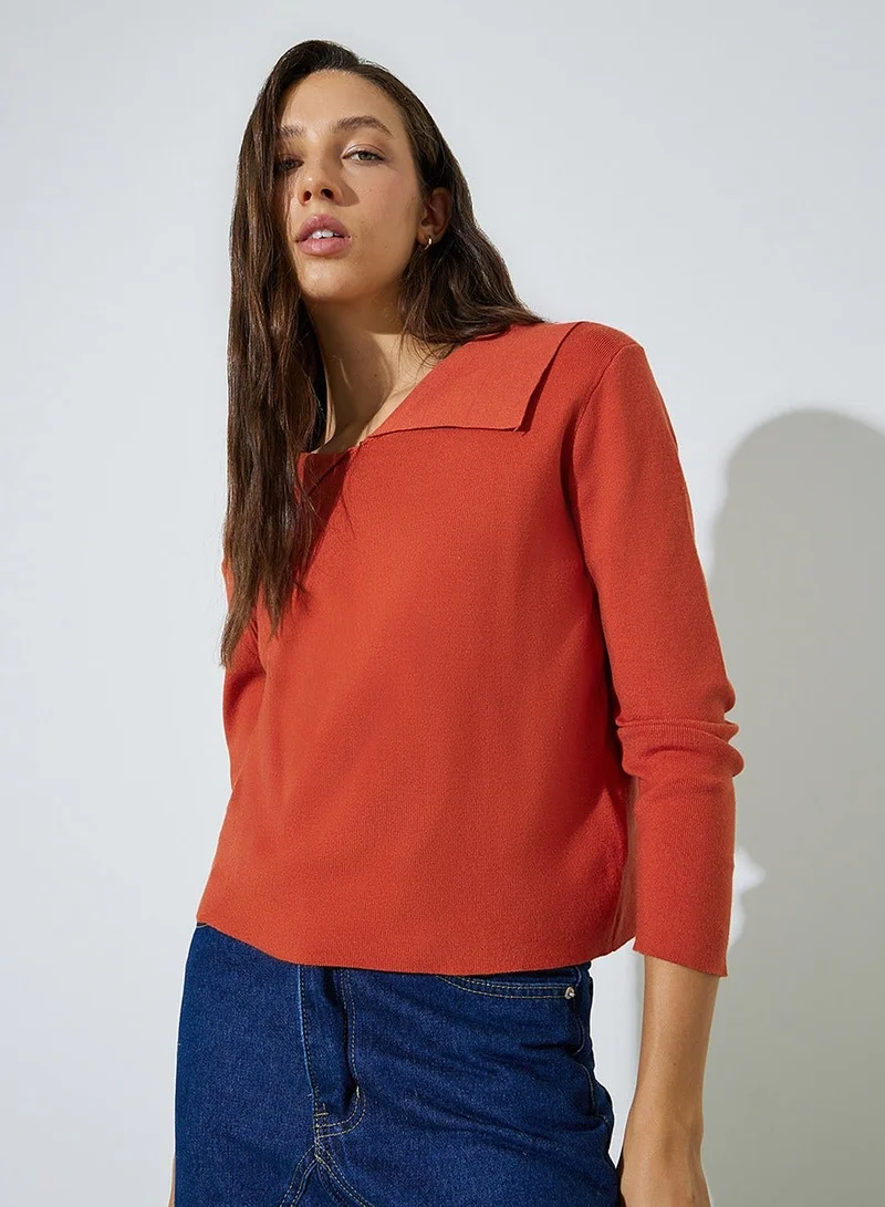 Styli Orange Long Sleeve Knit Top