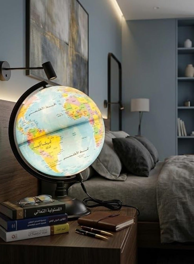 Interactive Illuminated Educational World Globe with LED Light & Accurate Arabic Map - USB Powered - Image 4