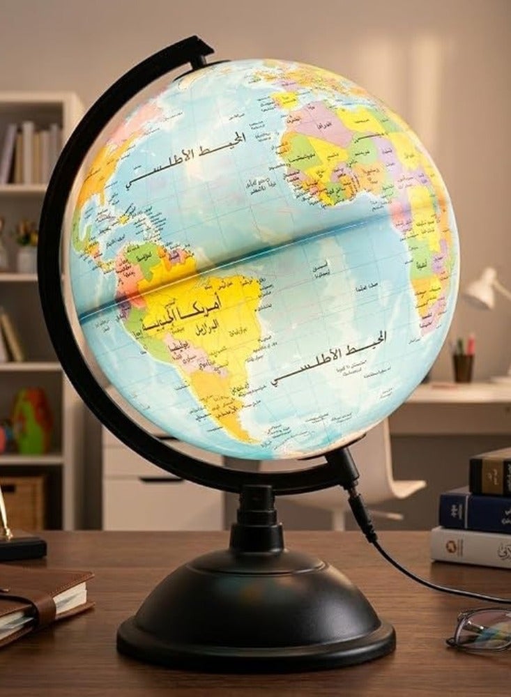 Interactive Illuminated Educational World Globe with LED Light & Accurate Arabic Map - USB Powered - Image 5