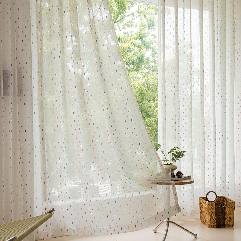 SUOUO Colorful Linen Textured Sheer Curtains for Living Room 84 inches Long 2 Panels Rod Pocket Boho Light Filtering White Window Drapes for Bedroom Dining - Image 3