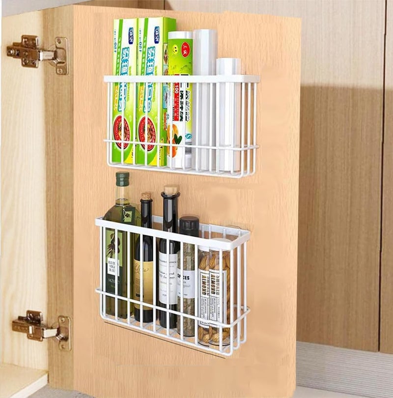 EigPluy 2 Pieces Kitchen Cabinet Door Storage Box, Self-Adhesive Storage Box, Wall Mounted Metal Storage Boxes,Cabinet/Bathroom/Fridge Small Items Organiser Storage Box (White) - Image 2