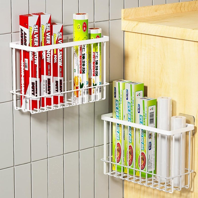 EigPluy 2 Pieces Kitchen Cabinet Door Storage Box, Self-Adhesive Storage Box, Wall Mounted Metal Storage Boxes,Cabinet/Bathroom/Fridge Small Items Organiser Storage Box (White) - Image 4