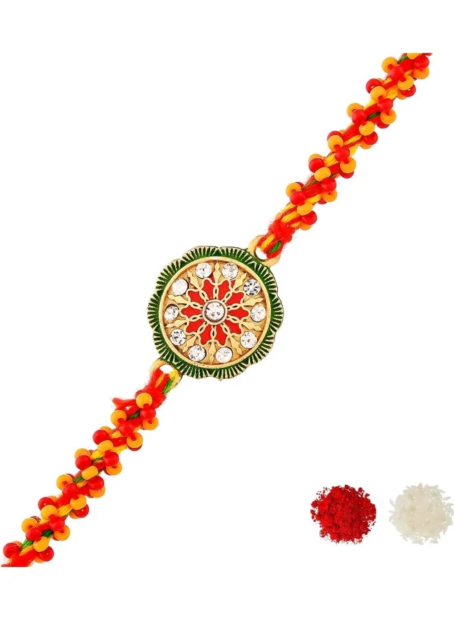 VOYLLA Orange Enamelled And Beaded Men'S Rakhi
