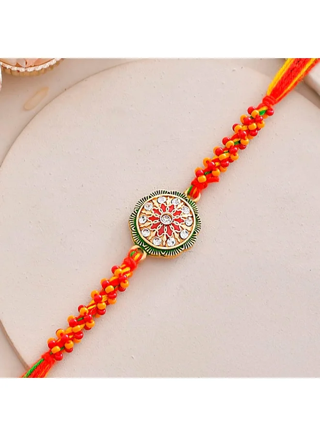VOYLLA Orange Enamelled And Beaded Men'S Rakhi
