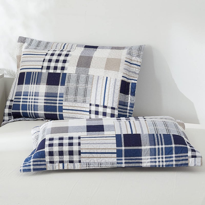 Green Essen Blue White Brown Plaid Quilt Set Full/Queen Size Reversible Patchwork Bedspread Lightweight Blanket Soft Breathable Buffalo Check Bedding Gingham Coverlet Checker Bed Set Geometric Home Decor - Image 5