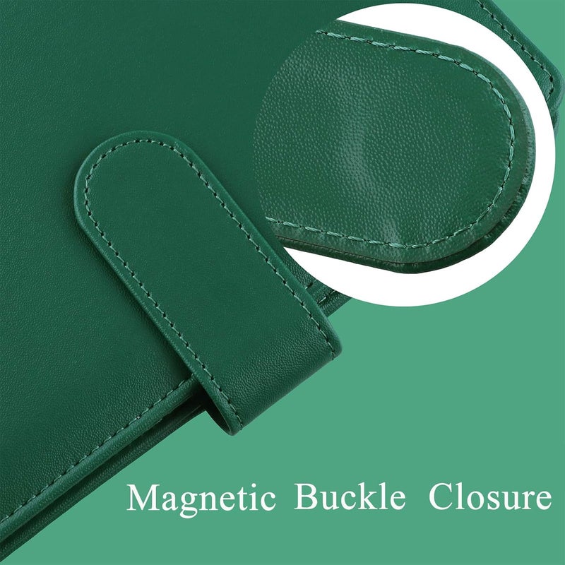 Antner A6 Notebook Binder 6 Ring Refillable Budget Planner Cover for A6 Refill Paper, PU Leather Loose Leaf Personal Planner Wallet Money Organizer Binder with Magnetic Buckle Closure, Dark Green - Image 3