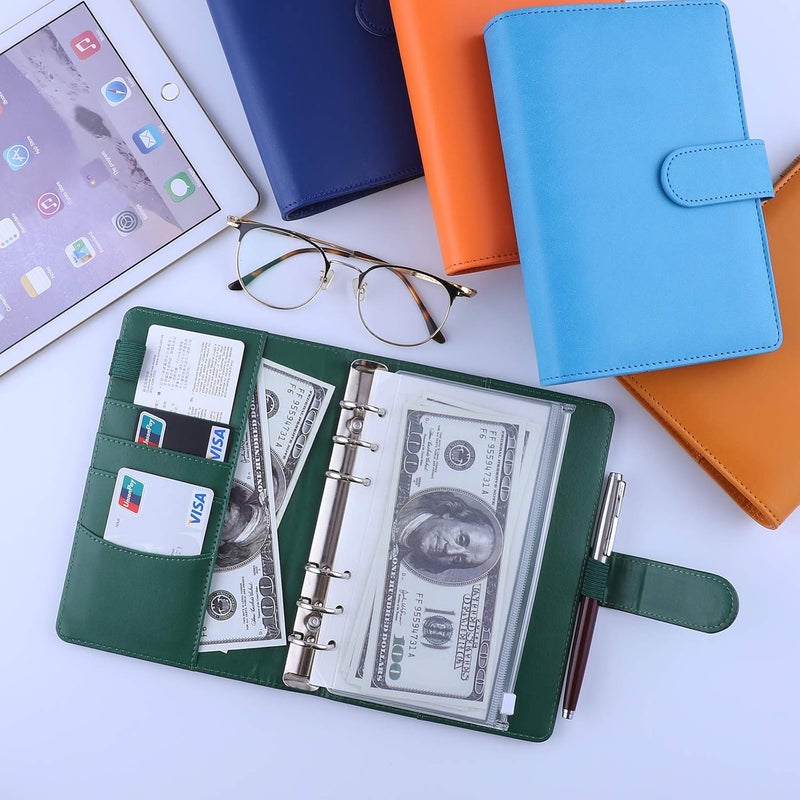 Antner A6 Notebook Binder 6 Ring Refillable Budget Planner Cover for A6 Refill Paper, PU Leather Loose Leaf Personal Planner Wallet Money Organizer Binder with Magnetic Buckle Closure, Dark Green - Image 5