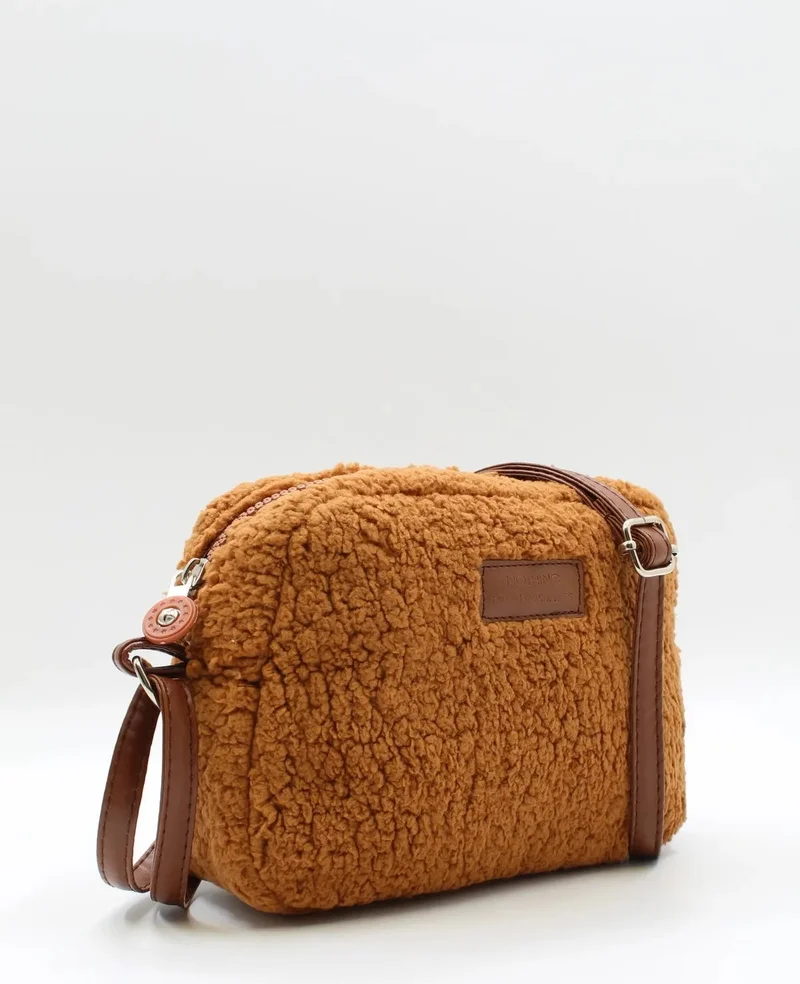 Nothing Women's Brown Fur Plush Mini Urban Cross Shoulder Bag