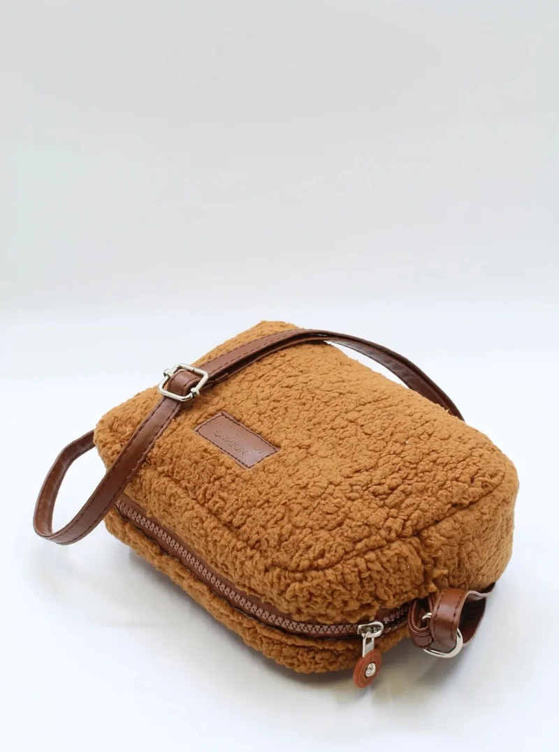 Nothing Women's Brown Fur Plush Mini Urban Cross Shoulder Bag