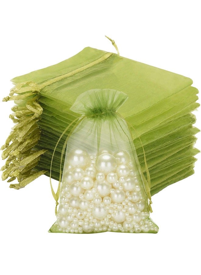50Pcs Organza Bags, 4"x6" Sheer Drawstring Gift Bags, Organza Jewelry Pouches, Party Favor Bags, Sage Green Organza Gift Bags, Packaging Bags for Jewelry, Makeup, Candy, Festival - Image 1