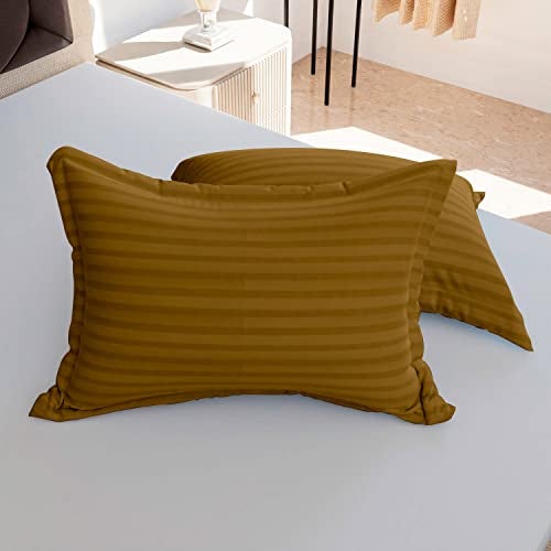 AVI 210TC Soft Luxury Satin Stripe Cotton Pillow Covers Set of 2, Envelope Closure Pillow Cases, Breathable Hotel Quality Pillowcover (16x24 Inches, Golden) - Image 5