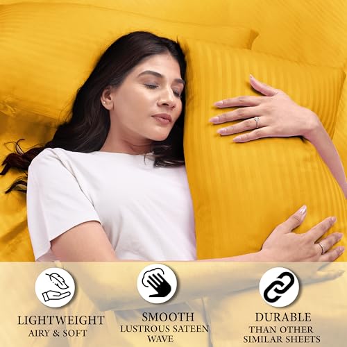 AVI 210TC Soft Luxury Satin Stripe Cotton Pillow Covers Set of 2, Envelope Closure Pillow Cases, Breathable Hotel Quality Pillowcover (16x24 Inches, Golden) - Image 2
