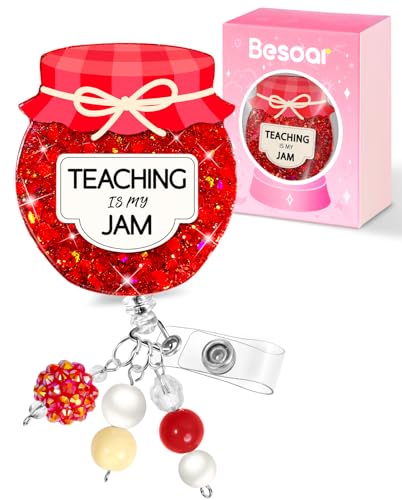 Besoar Teacher Badge Reel - Cute Badge Holder Retractable with ID Clip,Name Tag Card Accessories with Alligator Clip Gift for Teacher Colleague Headmaster Office Work - Image 1