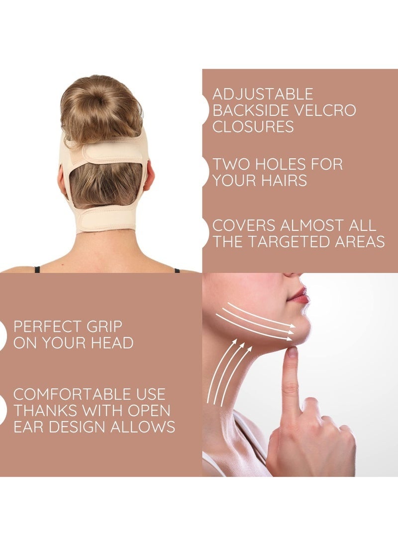 Bukela Neck Chin Compression Garment Strap Bandage, Face Slimmer, Double Chin Wrap (Beige) - Image 3