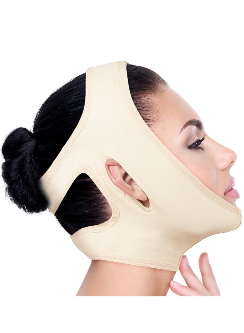 Bukela Neck Chin Compression Garment Strap Bandage, Face Slimmer, Double Chin Wrap (Beige) - Image 1